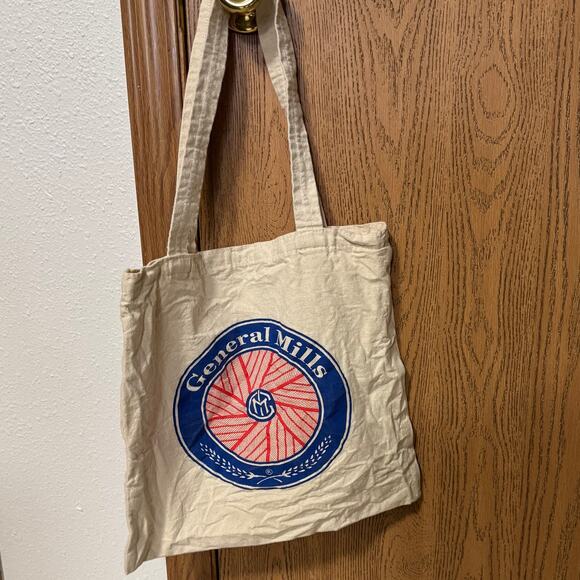 General Mills Small Cotton Tote Old Logo Red Blue 13x14 in Reusable Shopping Bag - Picture 3 of 6